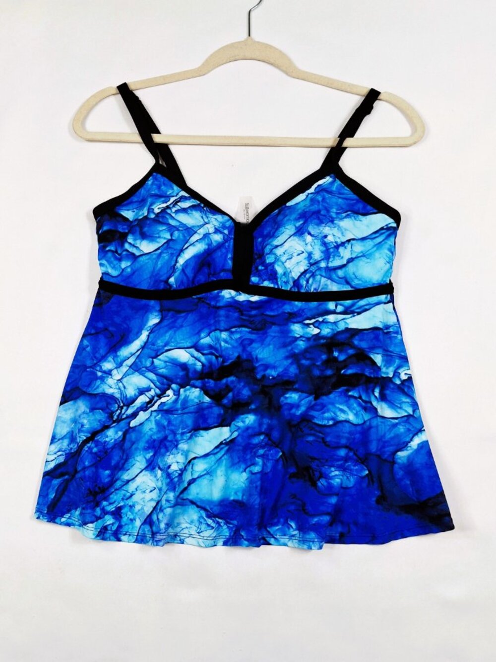 Addition Elle Plus XL Tankini Top Swimsuit Vibrant Ocean Marble Aqua Print VNeck